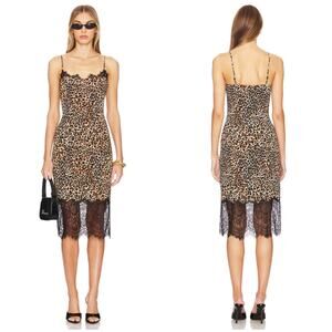 Revolve Loba Jacinta Slip Midi Dress Size Medium Leopard Lace Cocktail Wedding